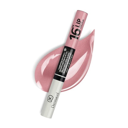Dermacol 16-Hour Lip Color High Pigment Glossy Lipstick Two-Phase Lip Gloss Lip Makeup Products with Matte & Glitter Finish No.5 Shimmering Nude Lipstick 7.1mL
