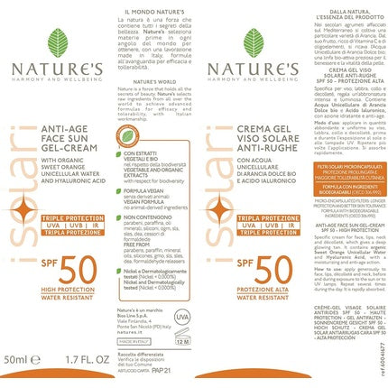 Bios Line Nature's I Solari Anti-Wrinkle Face Gel Cream SPF50 50ml