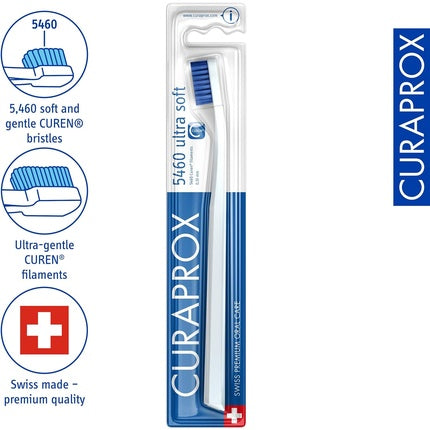 Curaprox CS 5460 Ultra Soft Toothbrush for Adults with 5460 Ultra Soft CUREN Bristles White-Blue