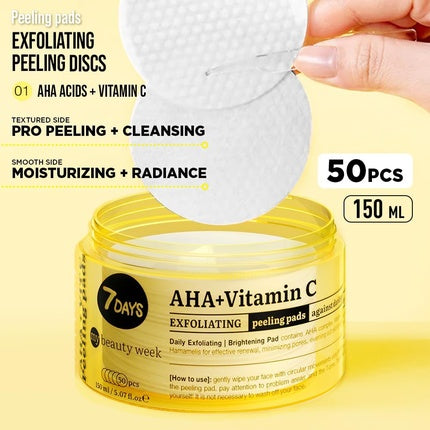 7Days Skincare Exfoliating Pads Face Care Cleanser with Glycolic Acid, AHA and Vitamin C Pigmentation Treatment Exfoliator Vit C 1 count
