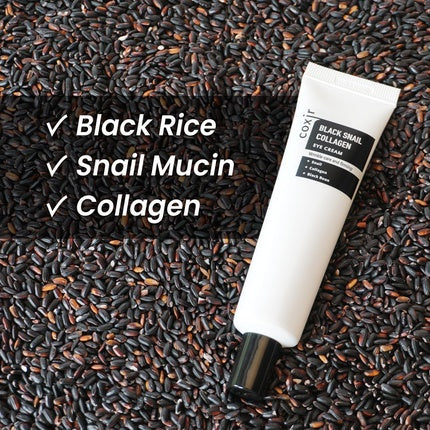 COXIR Black Snail Collagen Eye Cream 30ml 1.01 Fl.Oz. with Black Beans and Snail Slime