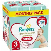 Pampers Pants Diaper Pants Size 3 144 Pieces Premium Care Diapers with Stop & Protect Anti-Leakage Back Size 3