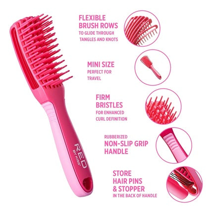 Red by Kiss Glide & Define Non-Slip Detangling Brush for Natural Hair Scalp Care  Travel Size Heat Resistant Bristles Works Well with Blow Dryer Mini