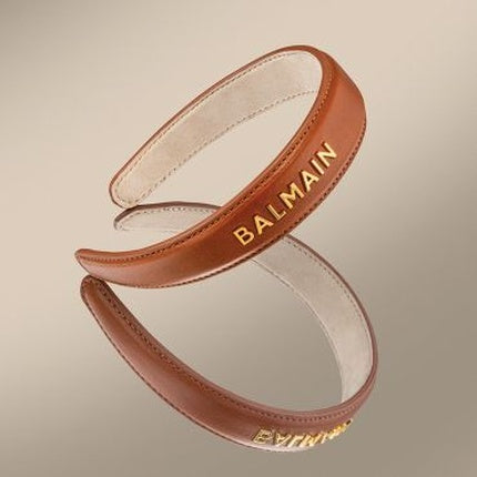 Balmain Hair Couture Genuine Leather Headband With 18k Gold Plated Logo