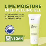 IUNIK Lime Moisture Mild Peeling Gel 4.23 Fl Oz with AHA and Fruits Complex - Vegan