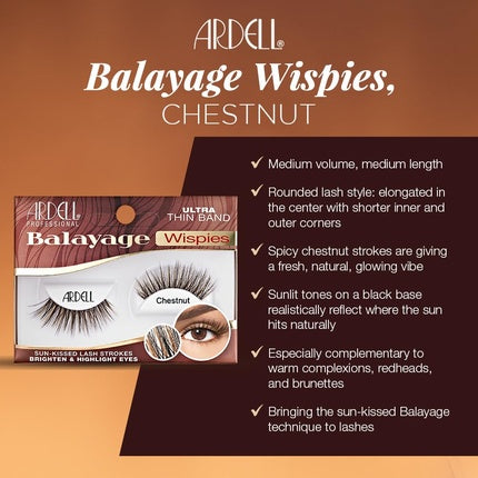 Ardell Balayage Wispies False Eyelashes - Chestnut Ultra Thin Band for Natural Look