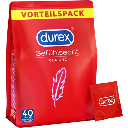 Durex Feel Classic Condoms Perfect Fit and Easy Unrolling Thin, Moisturized, Transparent, Pleasant Smell 40 Pack