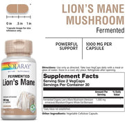 Solaray Fermented Lions Mane Mushroom Healthy Brain Function Mental Focus Immune Support 60 Vegcaps