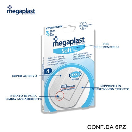 Megaplast Soft 4 Plasters Non-Woven/White 10x15cm Xxl Pack Of 4 6 Pieces