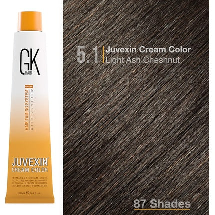 GK HAIR Global Keratin Professional Hair Color Cream Tube 3.4 Fl Oz/100ml Nourishing & Cleansing Colors for Styling High Performance Long Lasting Semi Permanent Natural Toner Dye Ash 5.1 Light Chestnut