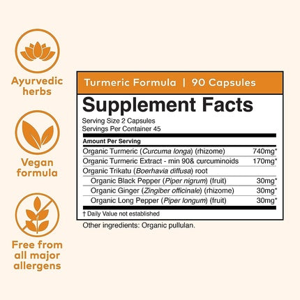 Organic India Turmeric Curcumin Herbal Supplement Joint Mobility & Support 90 Capsules
