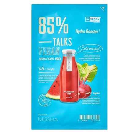 Talks Vegan Squeeze Sheet Mask Hydrating Sheet Mask For Tired Skin Hydro Booster 27g