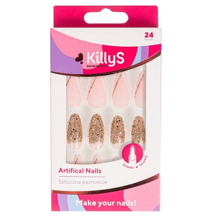 Killys Artificial Nails Stiletto Golden - 24 Pieces