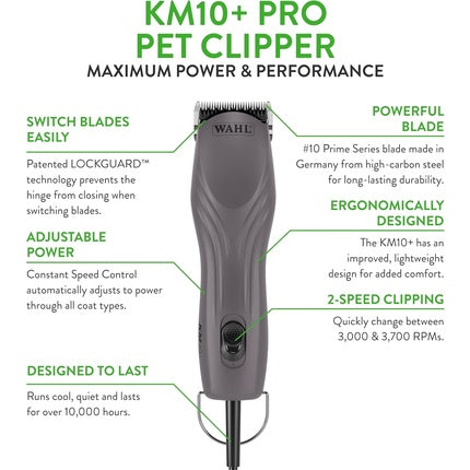 Wahl Pro Animal KM10 Corded Clipper with New 10 Prime Series Blade Lockguard