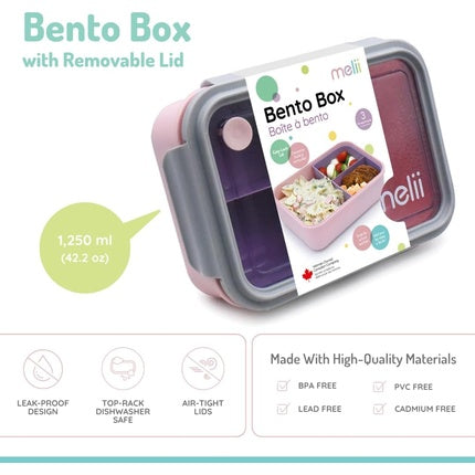 Melii Bento Box with Removable Divider Pink Purple Gray 1.2L