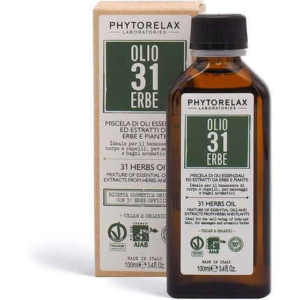 PhytorelaxLaboratories Olio 31 Herbs Vegan & Organic Essential Oil Blend from Herbs and Plants 100ml 3.4 Fl Oz - Made in Italy [Italian Import]
