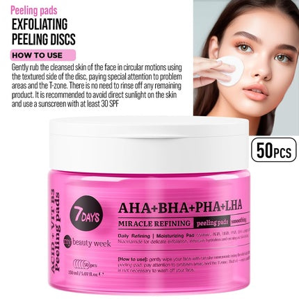 7Days Skin Care Peeling Pads Blackhead Remover Peeling Pads Face Exfoliating Pads with Glycolic Acid, Salicylic Acid and PHA Face Care Cleanser