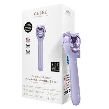 GESKE SmartAppGuided MicroNeedle Face Roller with Rose Quartz Microneedling Professional Microneedling Device Beauty Face Roller Purple