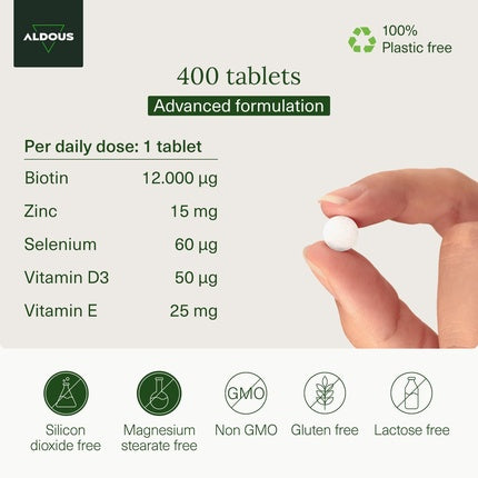 Biotin 12000mcg 400 Tablets Hair Growth for Hair Skin Nails with Zinc Selenium Vitamin D3 and Vitamin E High Strength Biotin Supplement