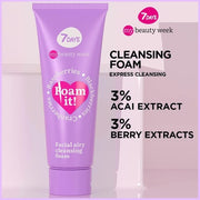 7DAYS Facial Foaming Cleanser for All Skin Types Hydrating Cleansing Foam with Raspberry Blackberry Blueberry Cranberry and Blackcurrant Extracts 80ml
