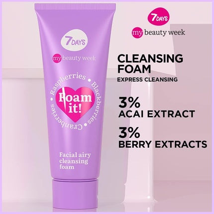 7DAYS Facial Foaming Cleanser for All Skin Types Hydrating Cleansing Foam with Raspberry Blackberry Blueberry Cranberry and Blackcurrant Extracts 80ml