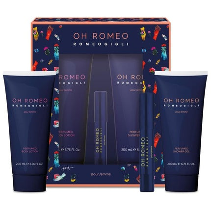 ROMEO GIGLI Gift Set for Women with Body Lotion 200 ml, Shower Gel 200 ml, Solid Perfume Pen 32 ml with Woody and Amber Fragrance - Made in Italy
