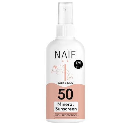 Naïf Mineral Based Sunscreen Spray for Baby & Child SPF 50 UVA and UVB Protection Water Resistant Dermatologically Tested Without Microplastics 175ml