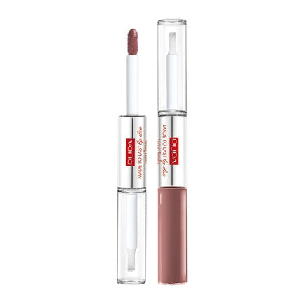 Pupa Made To Last Lip Duo Liquid Lip Colour & Topcoat Waterproof Long Lasting - 011 Natural Brown, 2x4ml