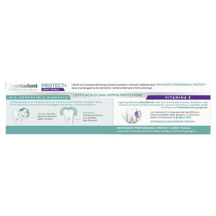 Mentadent Professional Toothpaste Protect + Tooth Powder strengthens the gums with bio-compatible minerals and Vitamin E 75ml Fruit Teeth