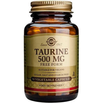Solgar Taurine 500mg Vegetable Capsules Pack of 50 - Essential Amino Acid - Vegan and Gluten Free