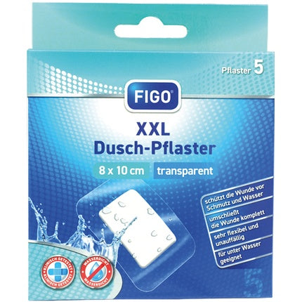 Figo Wound Dressing Xxl Shower Plaster - 8x10 Cm, 5 Pieces, Transparent