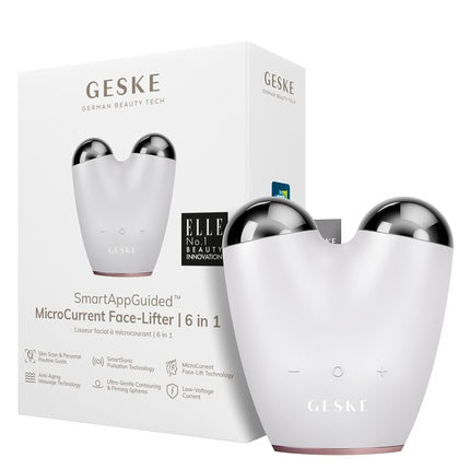 GESKE SmartAppGuided MicroCurrent Face-Lifter 6 in 1 Facial Lifting Face & Jawline Trainer Face Tightening Anti Aging Device Microcurrent against Wrinkles Double Chin Remover Starlight