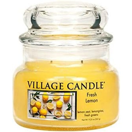 Village Candle Fresh Lemon Small Glass Apothecary Jar Scented Candle 9.25 oz Yellow