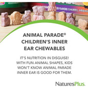 NaturesPlus Animal Parade Chewable Inner Ear Support Natural Cherry Flavour Probiotics Supplement for Kids 90 Animal Shaped Tablets