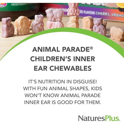 NaturesPlus Animal Parade Chewable Inner Ear Support Natural Cherry Flavour Probiotics Supplement for Kids 90 Animal Shaped Tablets