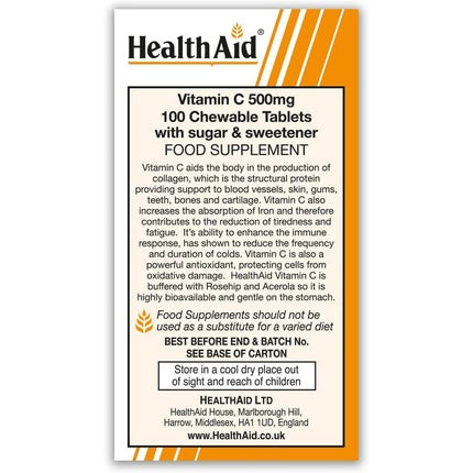 Vitamin C 500mg Chewable Orange Flavour 100 Tablets