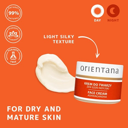Orientana Ashwagandha Face Cream Indian Ginseng Natural Vegan Anti-Aging Moisturizer for Mature Sensitive Skin 40g