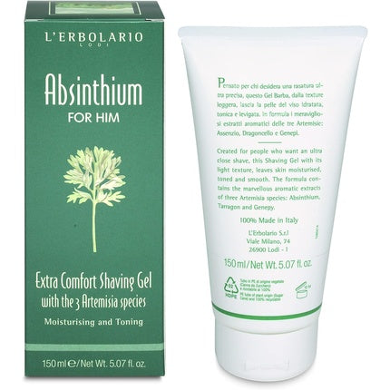 LErbolario Absinthium Extra Comfort Shaving Gel for Men 5.07 oz