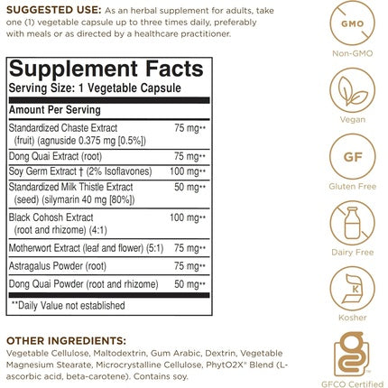Solgar Herbal Female Complex 50 Vegetable Capsules Standardized Full Potency Non-GMO Vegan Kosher Gluten Free Dairy Free