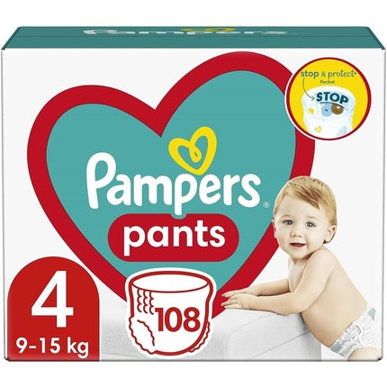 Pampers Pants Diapers Size 4 108 Diapers 9-15kg with Pouch Stop & Protect Anti Leaking Back
