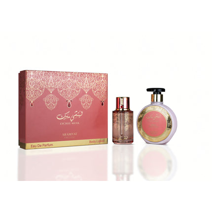 Myperfumes Arabiyat Prestige Lychee Musk Gift Set - Perfume 100 Ml + Body Lotion 300 Ml For Women