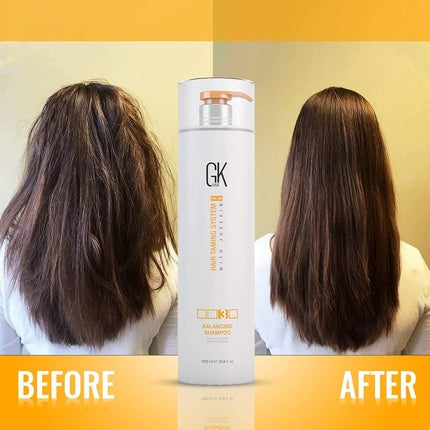 GK HAIR Global Keratin Balancing Shampoo 1000ml 33.8 Fl Oz for Oily and Color Treated Hair Deep Cleansing Restores pH Levels Ideal for Over-Processed and Environmentally Stressed Hair