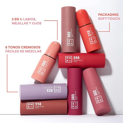 3INA MAKEUP The No Rules Stick 369 Brown Pink Blush Stick Matte for Sensitive Eyes Lips & Cheeks with Hyaluronic Acid Cream Blush for a Natural Finish Vegan Cruelty Free 1 count