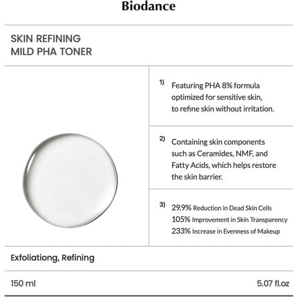 Biodance Skin Refining Mild PHA Toner Gentle Exfoliating Face Toner