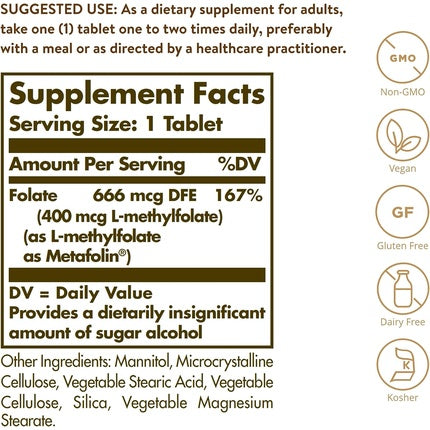 Solgar Folate 400µg Tablets - Food Supplement for Pregnancy and Conception - Wellbeing for Men and Women - Vegan