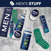 NIVEA MEN Mens Stuff Gift Set with Moisturizing Care Products - Includes NIVEA MEN Energy Shower Gel, Fresh Ocean Deodorant Spray, NIVEA MEN Cream, and Socks