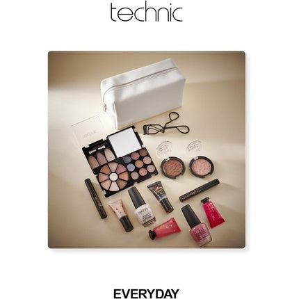 Technic Cosmetic Bag Set Full Make Up Kit 14 Mini Essentials for Eyes Lips Face Nails in a Portable Storage Bag Vegan and Cruelty Free