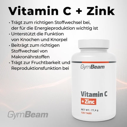 Gymbeam Vitamin C + Zinc Capsules for General Health Support