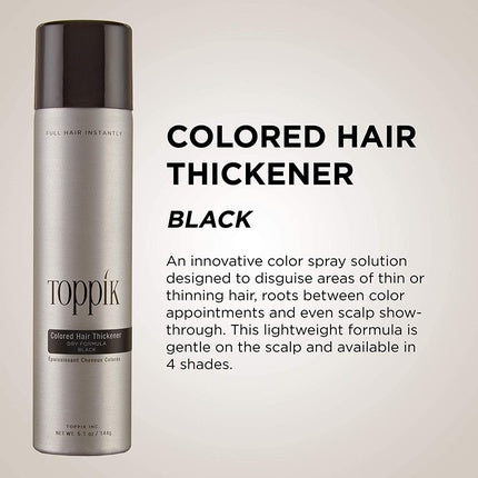 Toppik Colored Hair Thickener Dark Brown Hair Spray for Thinning Hair 5.1oz - Black