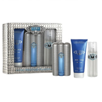 Cuba Original Prestige Platinum Eau De Toilette Spray 90ml Set With Shower Gel 200ml And After Shave Lotion 100ml